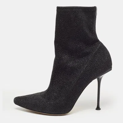 Pre-owned Sergio Rossi Black Lurex Fabric Pointed Toe Ankle Booties Size 41