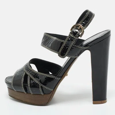 Pre-owned Sergio Rossi Black Patent Leather Ankle Strap Platform Sandals Size 37.5
