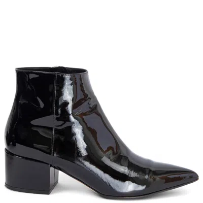 Pre-owned Sergio Rossi Black Patent Leather Block Heel Ankle Boots Shoes 38