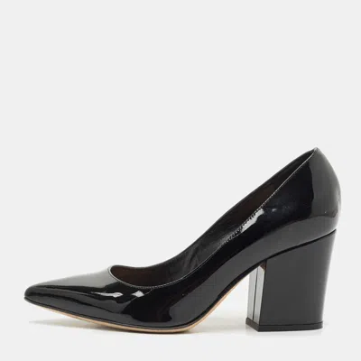 Pre-owned Sergio Rossi Black Patent Leather Block Heel Pumps Size 34