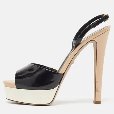 Pre-owned Sergio Rossi Black Patent Leather Open Toe Platform Ankle Strap Sandals Size 40.5