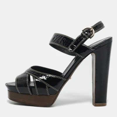 Pre-owned Sergio Rossi Black Patent Leather Platform Ankle Strap Sandals Size 37.5