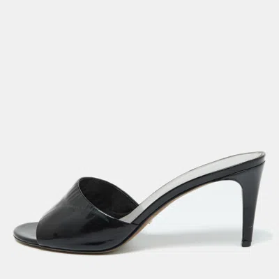 Pre-owned Sergio Rossi Black Patent Leather Slide Sandals Size 40