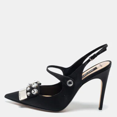 Sergio Rossi Black Satin Embellished Slingback Sandals