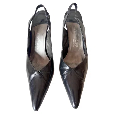 Pre-owned Sergio Rossi Black Satin Leather Cocktail Open Back Shoes