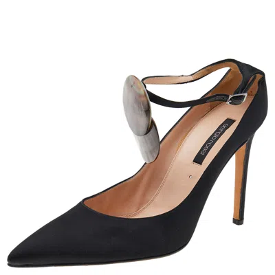 Sergio Rossi Black Satin Pointed Toe Ankle Strap Sandals