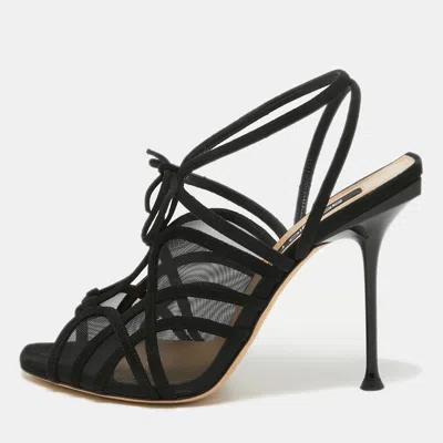 Sergio Rossi Black Suede And Mesh Ankle Strap Sandals