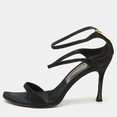 Pre-owned Sergio Rossi Black Suede Ankle Strap Sandals Size 35.5