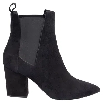 Pre-owned Sergio Rossi Black Suede Block Heel Ankle Boots Shoes 38