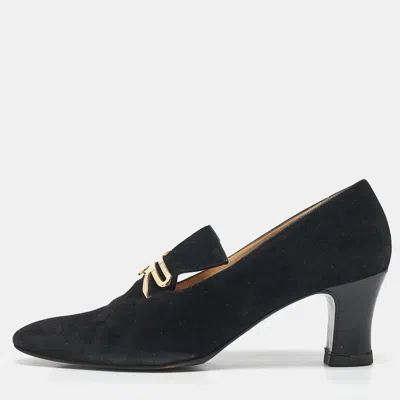 Pre-owned Sergio Rossi Black Suede Block Heel Pumps Size 37