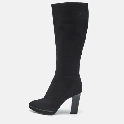 Sergio Rossi Black Suede Knee Length Boots