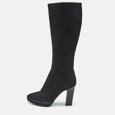 Pre-owned Sergio Rossi Black Suede Knee Length Boots Size 39