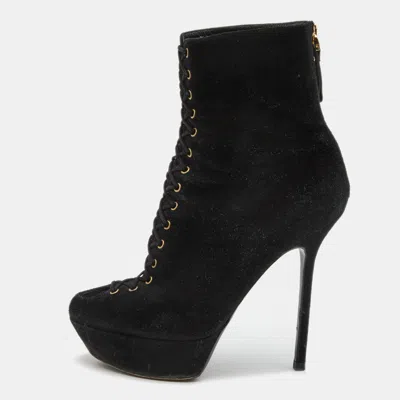 Sergio Rossi Black Suede Lace Up Platform Ankle Boots