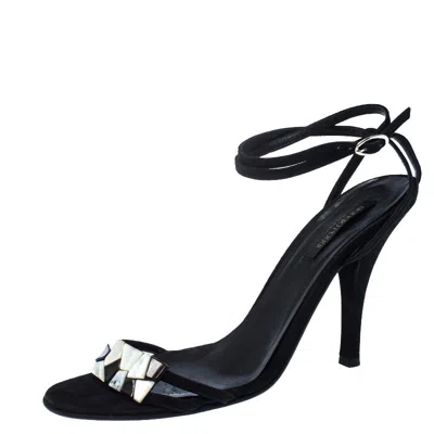 Sergio Rossi Black Suede Mother Of Pearl Ankle Wrap Sandals
