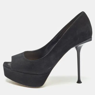 Pre-owned Sergio Rossi Black Suede Open Toe Platform Pumps Size 36