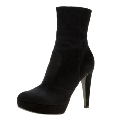 Sergio Rossi Black Suede Platform Ankle Boots