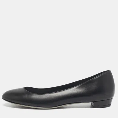 Pre-owned Sergio Rossi Black Suede Round Toe Ballet Flats Size 37