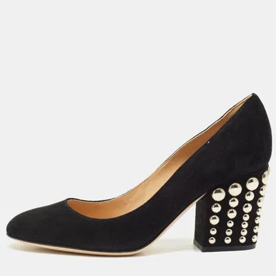 Pre-owned Sergio Rossi Black Suede Studded Block Heel Pumps Size 36