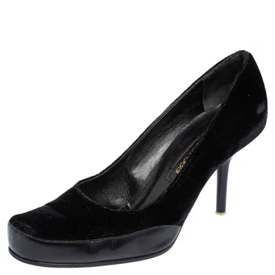 Sergio Rossi Black Velvet And Leather Square Toe Pumps