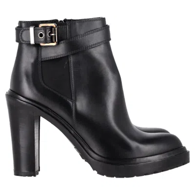 Sergio Rossi Block Heel Ankle Boots In Black Leather