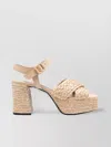 SERGIO ROSSI BLOCK HEEL SANDALS WITH BRAIDED CROSSOVER DETAIL