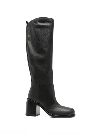 Sergio Rossi Block-heel Leather Boots In Black