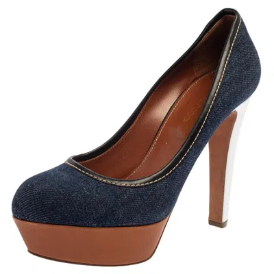 Sergio Rossi Blue Denim And Leather Platform Pumps