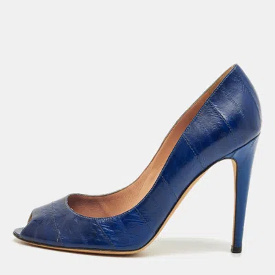 Pre-owned Sergio Rossi Blue Eel Leather Round Toe Pumps Size 40
