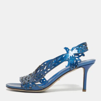 Pre-owned Sergio Rossi Blue Laser Cut Leather Slingback Sandals Size 36.5