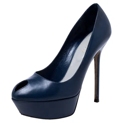 Sergio Rossi Blue Leather Peep Toe Platform Pumps