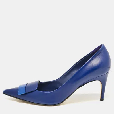 Sergio Rossi Blue Leather Pointed Toe Pumps
