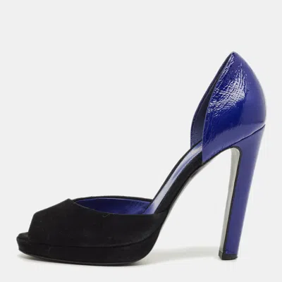 Pre-owned Sergio Rossi Blue/navy Blue Suede And Leather Cut Out Pumps Size 38