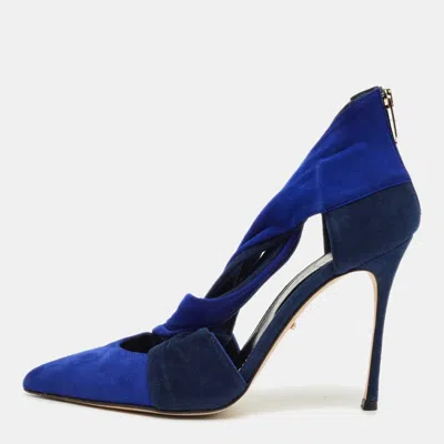 Pre-owned Sergio Rossi Blue/navy Blue Suede Cut Out Pumps Size 36.5