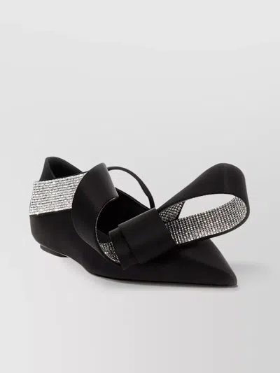 Sergio Rossi Bow Embellished Pointed Toe Ballet Flats In Black