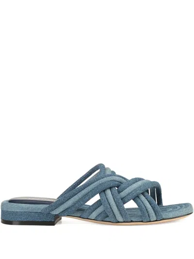 Sergio Rossi Braided Denim Sandals In Blue