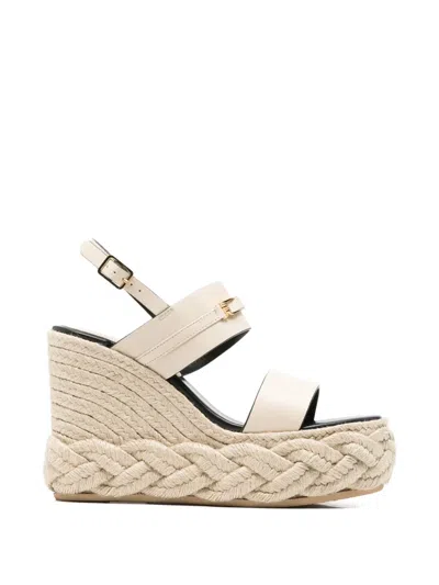 Sergio Rossi Braided-sole Wedge Sandals In Neutral