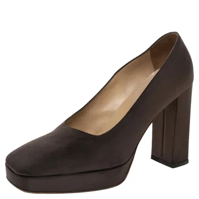 Sergio Rossi Brown Fabric Block Heel Pumps In Black