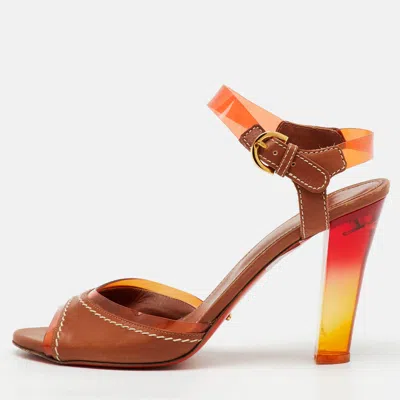 Pre-owned Sergio Rossi Brown Leather And Pvc Ankle Strap Sandals Size 39.5