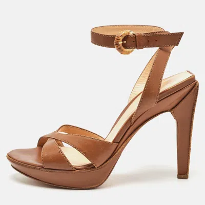 Pre-owned Sergio Rossi Brown Leather Ankle Strap Sandals Size 39