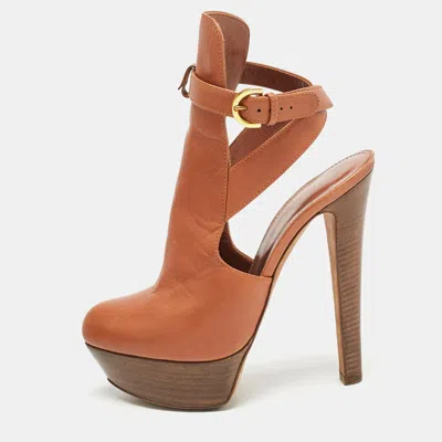 Sergio Rossi Brown Leather Cross Strap Booties