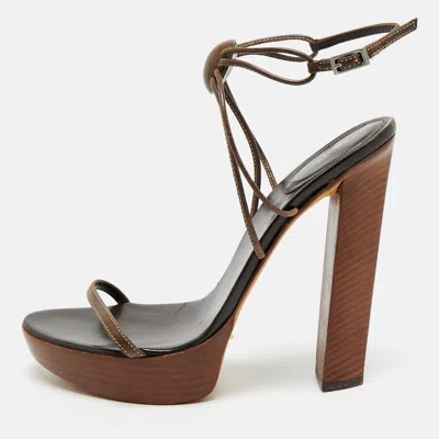 Pre-owned Sergio Rossi Brown Leather Platform Ankle Strap Sandals Size 39.5