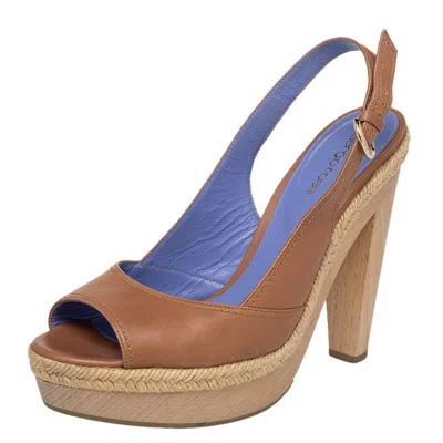 Sergio Rossi Brown Leather Platform Espadrille Slingback Sandals