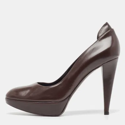 Pre-owned Sergio Rossi Brown Leather Platform Pumps Size 40