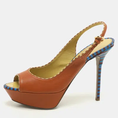 Sergio Rossi Brown Leather Platform Slingback Pumps