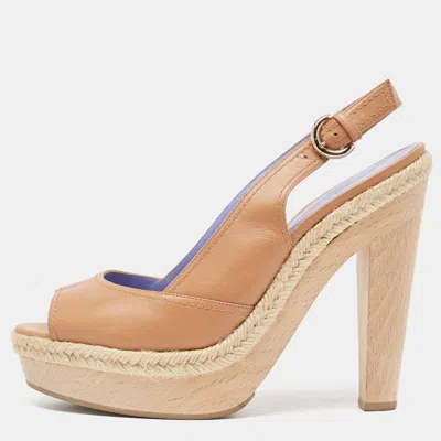 Sergio Rossi Brown Leather Platform Slingback Sandals