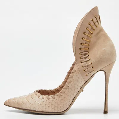 Pre-owned Sergio Rossi Brown Python And Suede Platform Pumps Size 39 In Beige