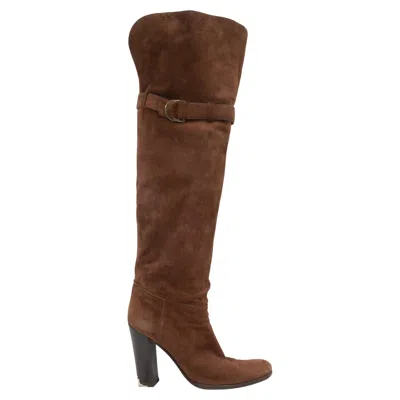 Pre-owned Sergio Rossi Brown  Knee-high Suede Boots Size 39.5