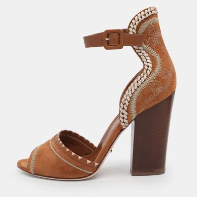 Sergio Rossi Brown Suede Ankle Strap Sandals