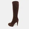 Sergio Rossi Brown Suede Platform Calf Length Boots In Brown