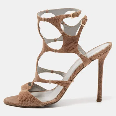 Sergio Rossi Brown Textured Suede Ankle Strap Sandals